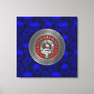 Clan Stewart Crest & Tartan Knot op Thistle Canvas Afdruk