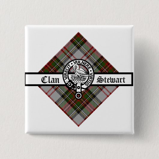 Clan Stewart Fancy Crest Badge Vierkante Button 5,1 Cm (Voorkant)
