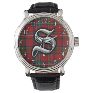 Clan Stewart Letter S Monogram Tartan Horloge