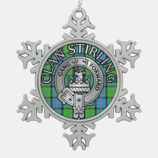 Clan Stirling Crest & Tartan Knot Tin Sneeuwvlok Ornament (Voorkant)