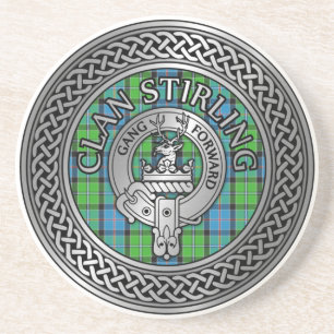 Clan Stirling Crest & Tartan Knot Zandsteen Onderzetter