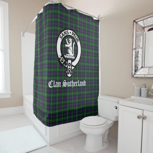 Clan Sutherland Crest Badge & Tartan Douchegordijn (In situ)