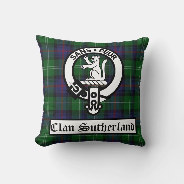 Clan Sutherland Crest Badge & Tartan Kussen (Voorkant)