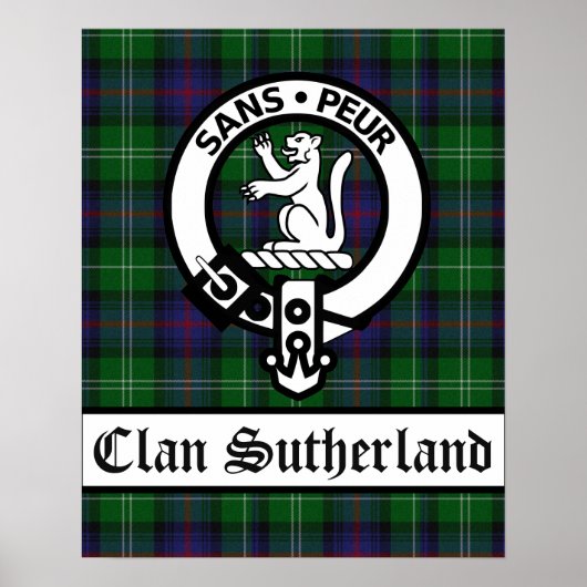 Clan Sutherland Crest Badge & Tartan Poster (Voorkant)