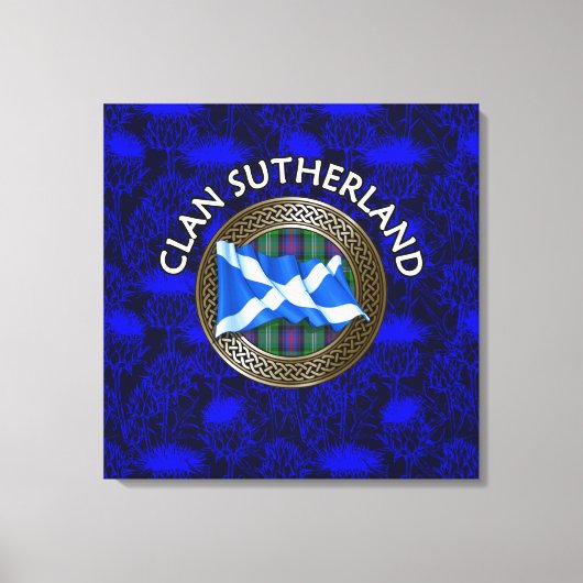 Clan Sutherland Crest & Tartan Knot op Thistle Canvas Afdruk (Voorkant)