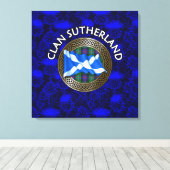 Clan Sutherland Crest & Tartan Knot op Thistle Canvas Afdruk (Insitu (Houten vloer))