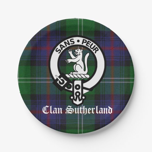 Clan Sutherland Crest & Tartan Paper Bord (Voorkant)