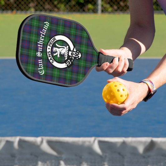 Clan Sutherland Crest & Tartan Pickleball Paddle (Insitu)