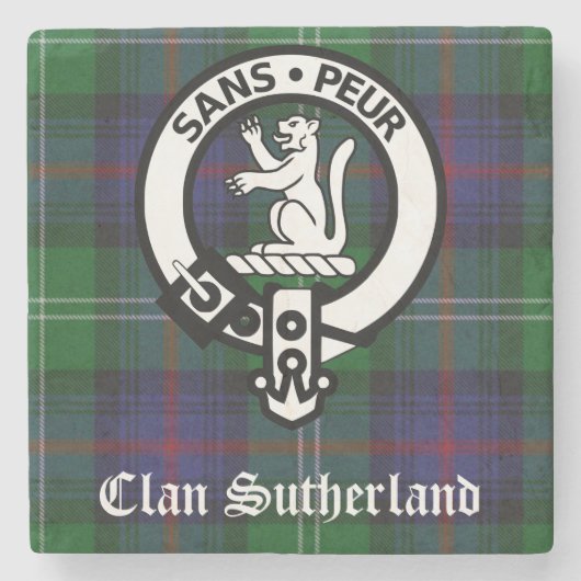 Clan Sutherland Crest & Tartan Stone Onderzetter (Voorkant)