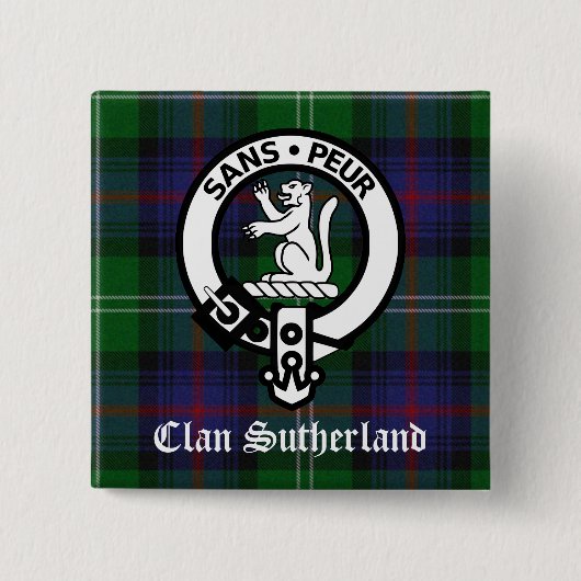Clan Sutherland Crest & Tartan Vierkante Button 5,1 Cm (Voorkant)