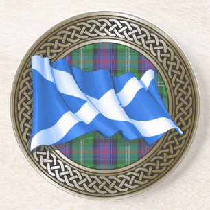 Clan Sutherland Tartan Knot & Flag Zandsteen Onderzetter