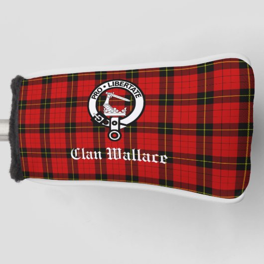 Clan Wallace Crest Badge en Tartan Golfheadcover (Voorkant)