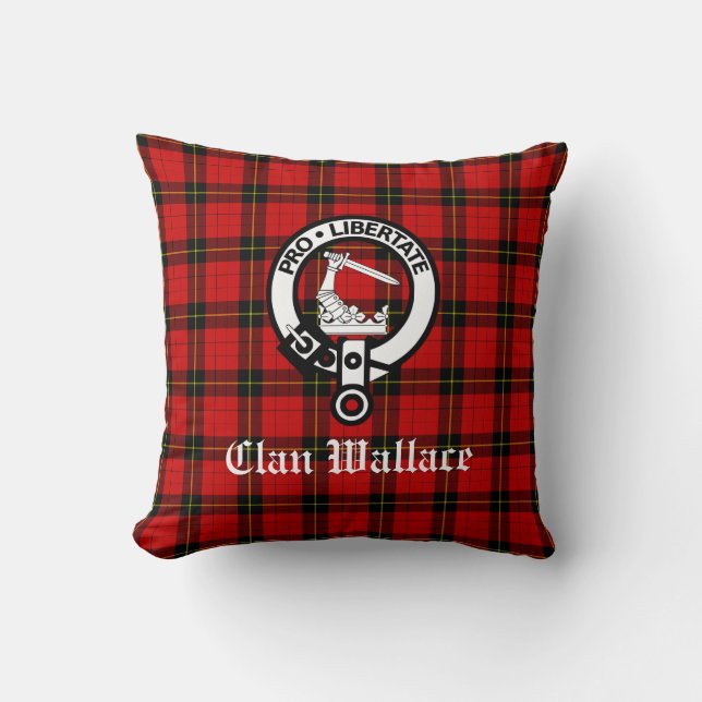 Clan Wallace Crest Badge en Tartan Kussen (Voorkant)