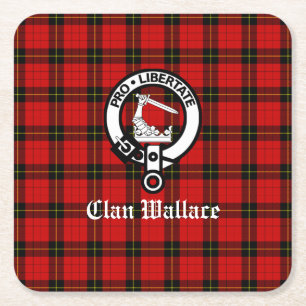 Clan Wallace Crest Badge en Tartan Vierkante Kartonnen Onderzetter