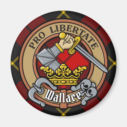 Clan Wallace Crest over Tartan Magneet (Voorkant)
