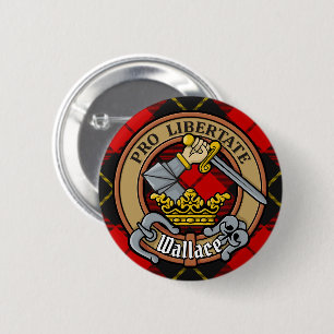 Clan Wallace Crest over Tartan Ronde Button 5,7 Cm