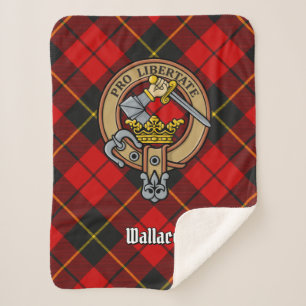 Clan Wallace Crest over Tartan Sherpa Deken