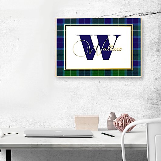 Clan Wallace Monogram en Naam op Spelbord Folie Afdrukken