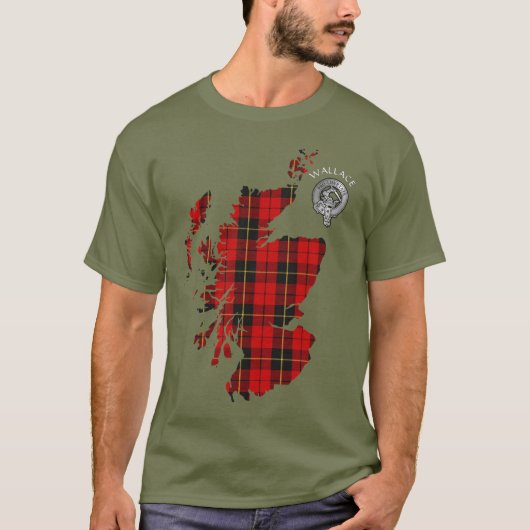 Clan Wallace Tartan Carte et T-shirt Crest (Devant)