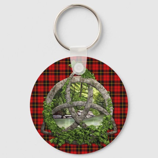 Clan Wallace Tartan Celtic Trinity Sleutelhanger (Voorkant)