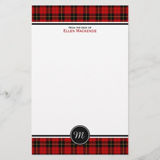 Clan Wallace Tartan Classic Red Plaid Monogram Briefpapier (Voorkant)