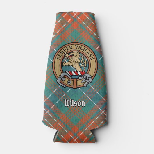 Clan Wilson Crest over het oude Tartan Flesjeskoeler (Voorkant)