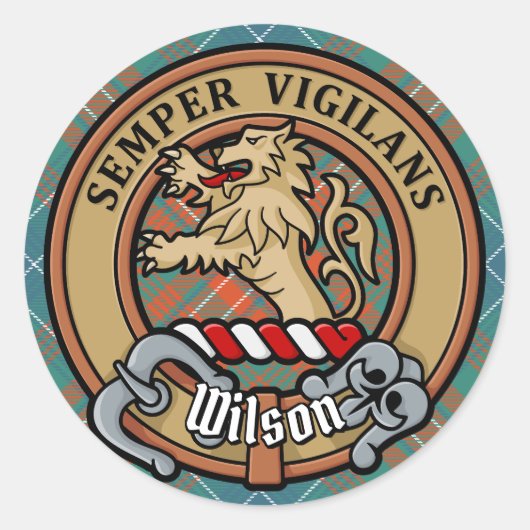 Clan Wilson Crest over het oude Tartan Ronde Sticker (Voorkant)