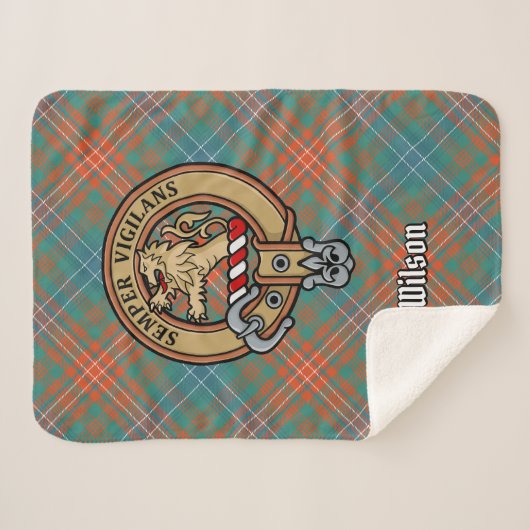 Clan Wilson Crest over het oude Tartan Sherpa Deken (Voorkant (horizontaal))