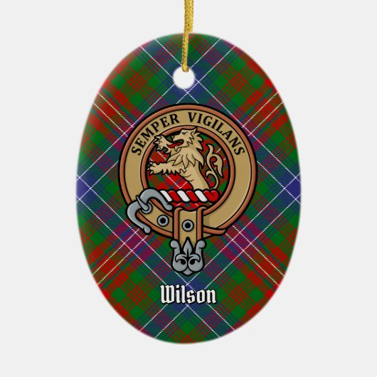 Clan Wilson Crest over Modern Tartan Keramisch Ornament (Voorkant)