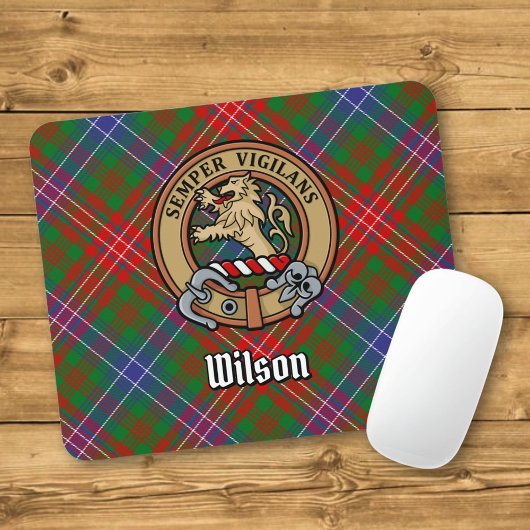 Clan Wilson Crest over Modern Tartan Muismat