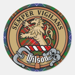 Clan Wilson Crest over Modern Tartan Ronde Sticker