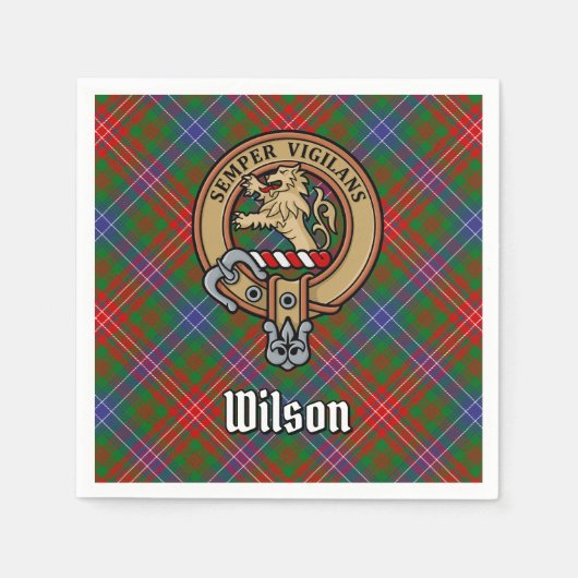 Clan Wilson Crest over Modern Tartan Servet (Voorkant)