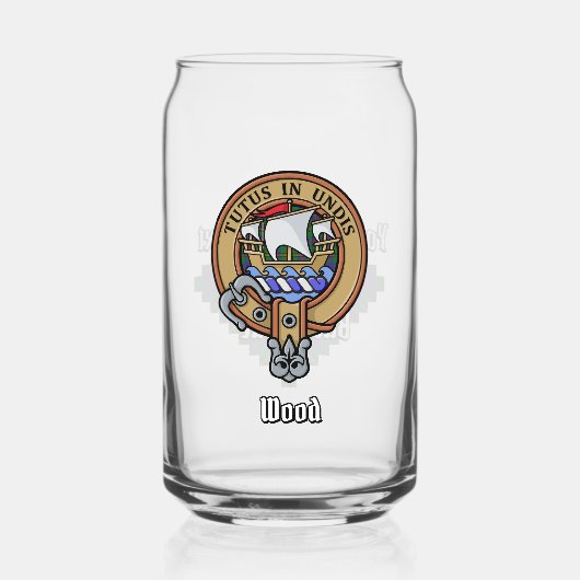 Clan Wood Crest boven Tartan Blikvorm Glas (Voorkant)