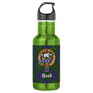 Clan Wood Crest over tartan Waterfles