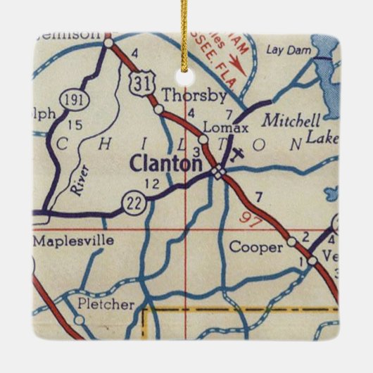 Clanton AL Map Keramisch Ornament (Achterkant)