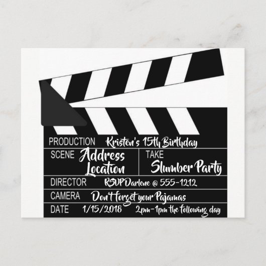 Clapperboard Briefkaart Persoonlijke uitnodiging (Voorkant)