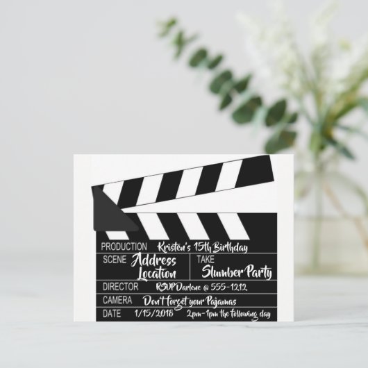 Clapperboard Briefkaart Persoonlijke uitnodiging (Staand voorkant)