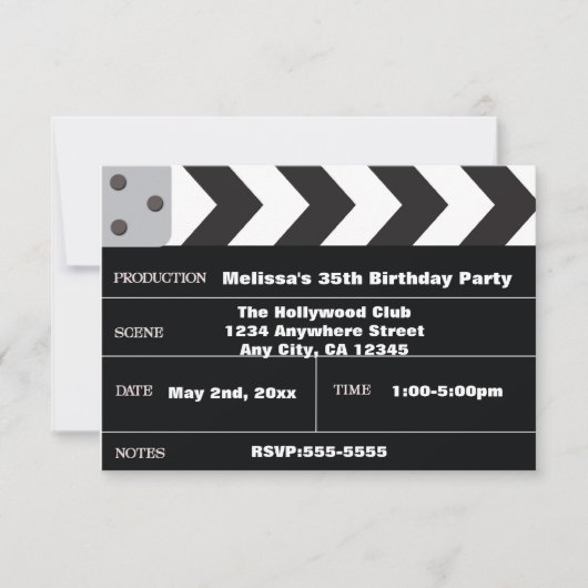 Clappert de cinéma d'étoile de cinéma Invitation H (Devant)