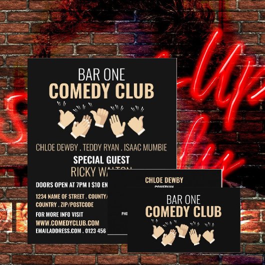 Clapping Hands, Comedian, Comedy Club Adverteren Flyer