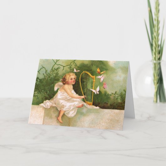 Clapsaddle: Angel die Harp speelt Kaart (Voorkant)