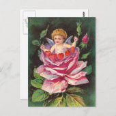 Clapsaddle: Flower Cherub Roos Briefkaart (Voorkant / Achterkant)