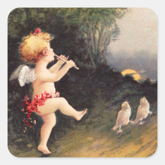 Clapsaddle: Kleine Cherub met fluit Vierkante Sticker