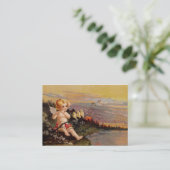 Clapsaddle: Little Cherub met Flute and Birds Visitekaartje (Staand voorkant)