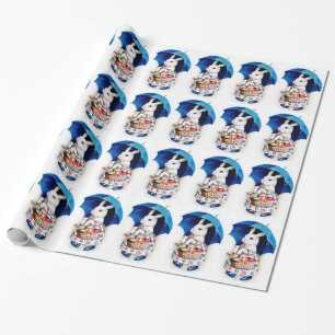 Clapsaddle: PaasBunny Girl met Umbrella Cadeaupapier