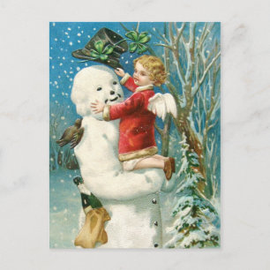 Clapsaddle: Snowman met Angel Girl Briefkaart
