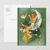 Clapsaddle: Twee Cherubs op een Sickle Moon Briefkaart (Voorkant / Achterkant)