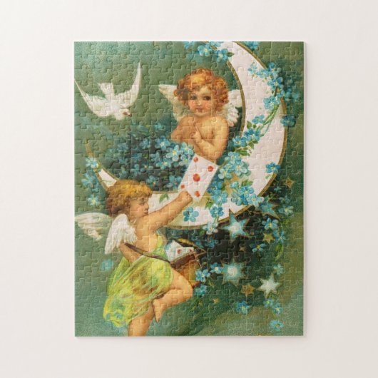 Clapsaddle: Twee Cherubs op een Sickle Moon Legpuzzel (Verticaal)