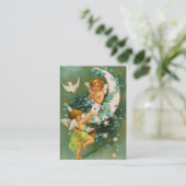 Clapsaddle: Twee Cherubs op een Sickle Moon Visitekaartje (Staand voorkant)