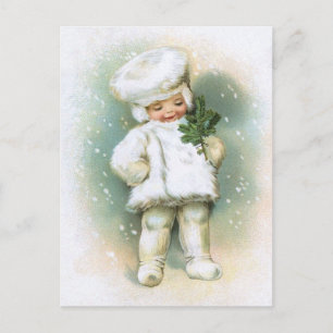 Clapsaddle: Winter Boy met Fir Twig Briefkaart