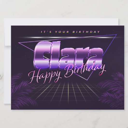 Clara Nom Prénom lila carte rétro anniversaire (Devant)